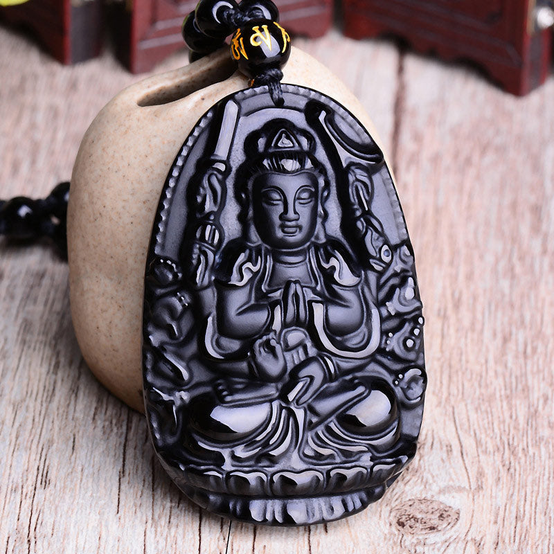 Collar con colgante de protección con amuleto de obsidiana del zodíaco chino con Buddha Stones - image 1