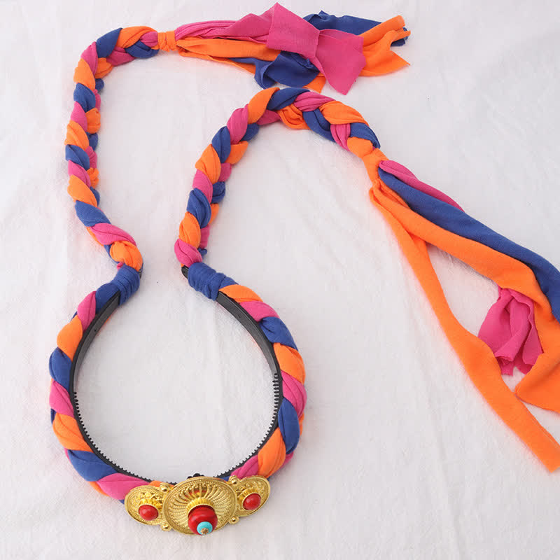 Accesorios para el cabello con cuentas de borlas coloridas tibetanas - Naranja - Tres cuentas - image 21