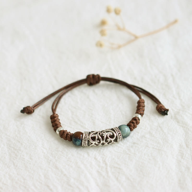 Pulsera de hilo de riqueza de cuentas de cerámica del Tíbet