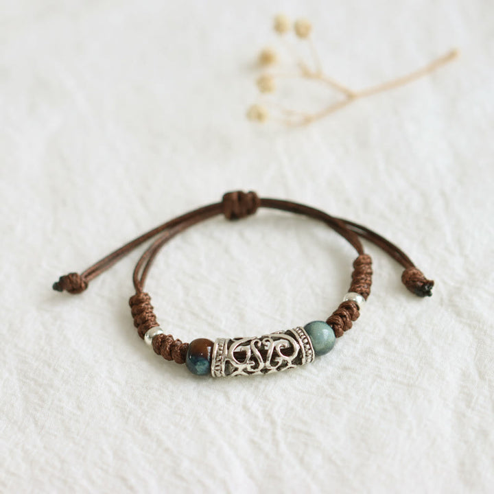 Pulsera de hilo de riqueza de cuentas de cerámica del Tíbet