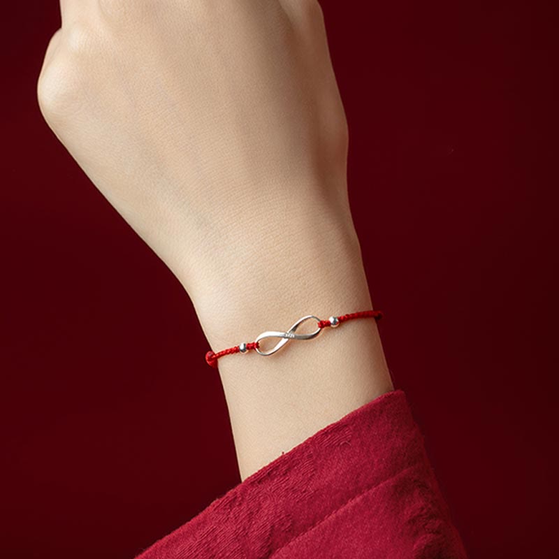 Pulsera tobillera de hilo rojo de la suerte con nudo infinito de plata de ley 925 con Buddha Stones - image 4