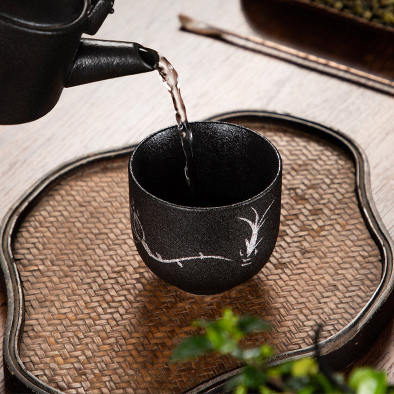 Buddha Stones, flor de loto pintada a mano, crisantemo de bambú, cerámica negra, taza de té de cerámica, taza de té de Kung Fu 95ml