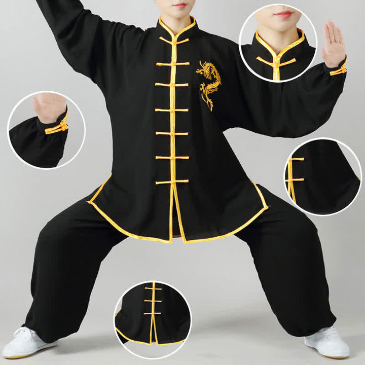 Conjunto de ropa unisex con bordado de dragón y Buddha Stones para práctica espiritual de Qi Gong, meditación y oración.