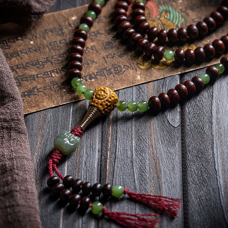 Buddha Stones naturales del Tíbet 108 cuentas de Mala semilla de Bodhi púrpura Hetian cian Jade cobre Dorje pulsera de la paz