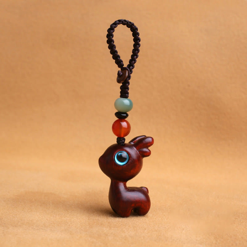 Buddha Stones Sándalo Hoja pequeña Sándalo rojo Madera de ébano Sándalo verde Mini ciervo de la suerte Tallado Protección Llavero Teléfono Colgante Decoración