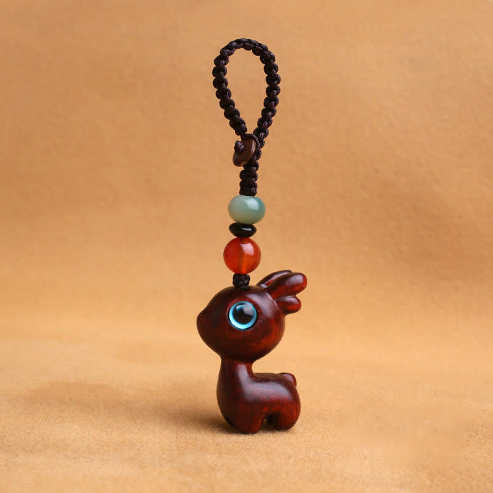 Buddha Stones Sándalo Hoja pequeña Sándalo rojo Madera de ébano Sándalo verde Mini ciervo de la suerte Tallado Protección Llavero Teléfono Colgante Decoración