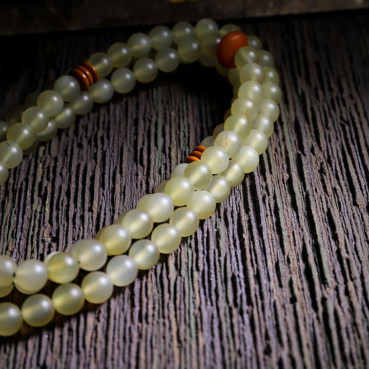 Pulsera de la suerte con 108 cuentas de Mala, cuerno de oveja del Tíbet, ámbar