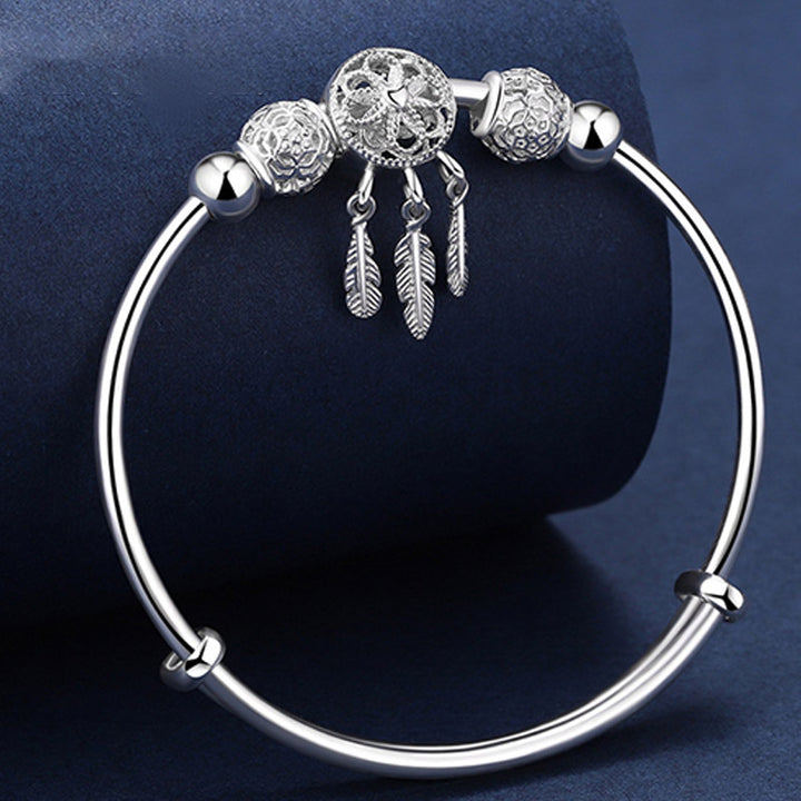 Pulsera con dije de atrapasueños con bendición de cobre blanco tibetano
