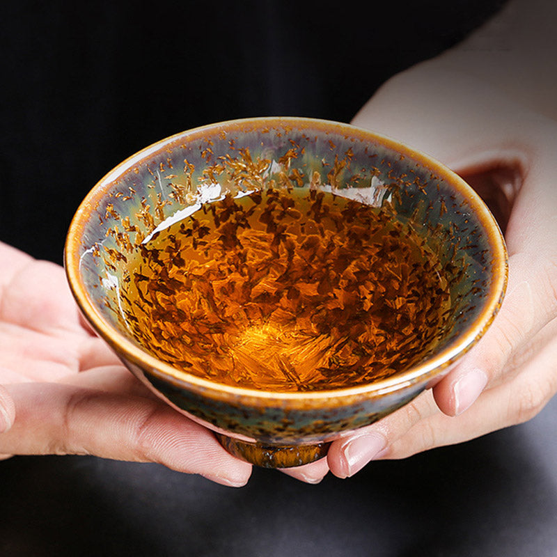 Taza de té de cerámica marrón colorida con Buddha Stones, tazón de té de Kung Fu