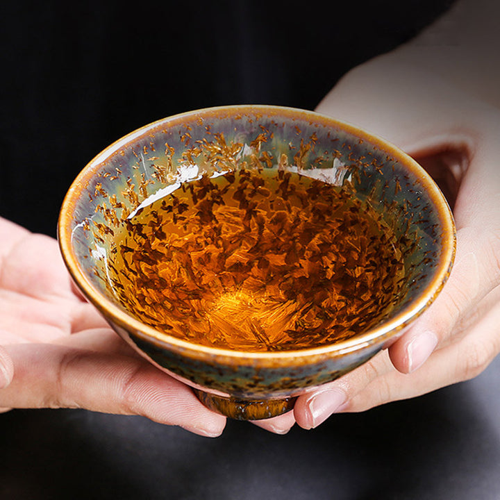 Taza de té de cerámica marrón colorida con Buddha Stones, tazón de té de Kung Fu