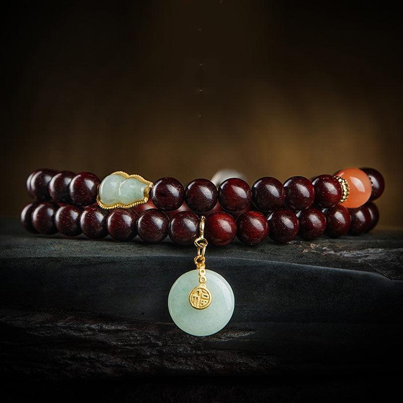 Buddha Stones Zodíaco Chino Buda Natal Hoja Pequeña Sándalo Rojo Jade Ágata Roja PiXiu Sooth Pulsera
