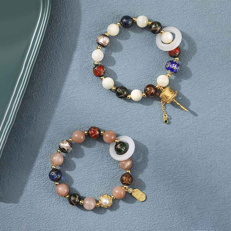 Buddha Stones, incienso tibetano, ceniza de cristal Liuli, piedra Tridacna, piedra solar, Om Mani Padme Hum, pulsera con dije de rueda de oración