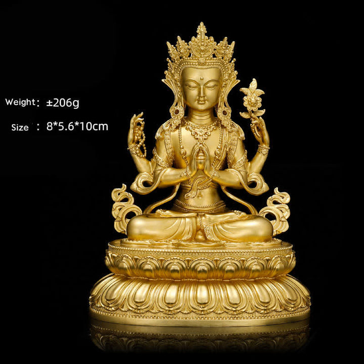 Figura de Buda medicinal Shakyamuni Amitabha, estatua de cobre de serenidad, decoración del hogar - Avalokitesvara de cuatro brazos de 10 cm - image 12