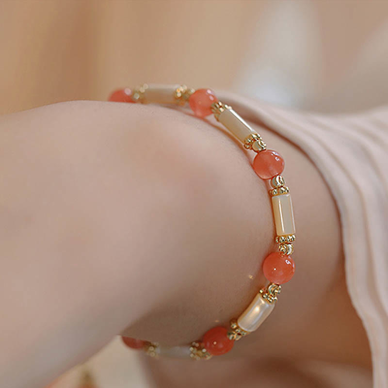 Pulsera de bendición de jade hetiano de ágata roja de piedra tridacna de Buddha Stones