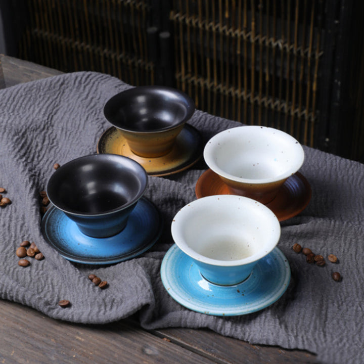 Taza de café de cerámica con diseño de planeta de Buddha Stones, taza de café y té de cerámica rugosa con platillo