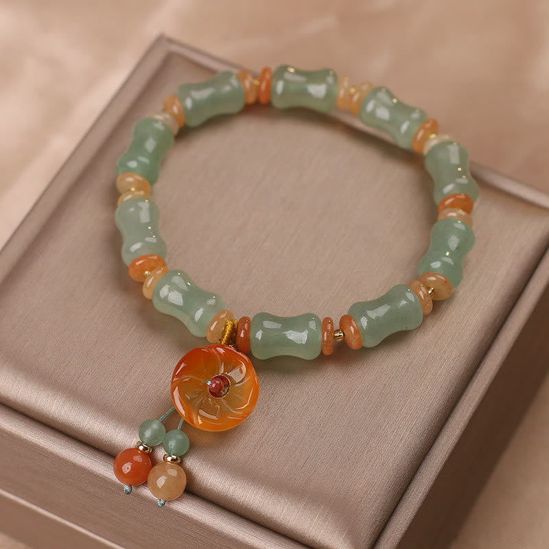 Pulsera de la suerte con patrón de flores de bambú y jade natural de Buddha Stones
