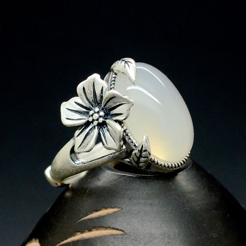 Anillo de armonía positiva de ciruela de calcedonia natural de plata de ley 990 - image 1