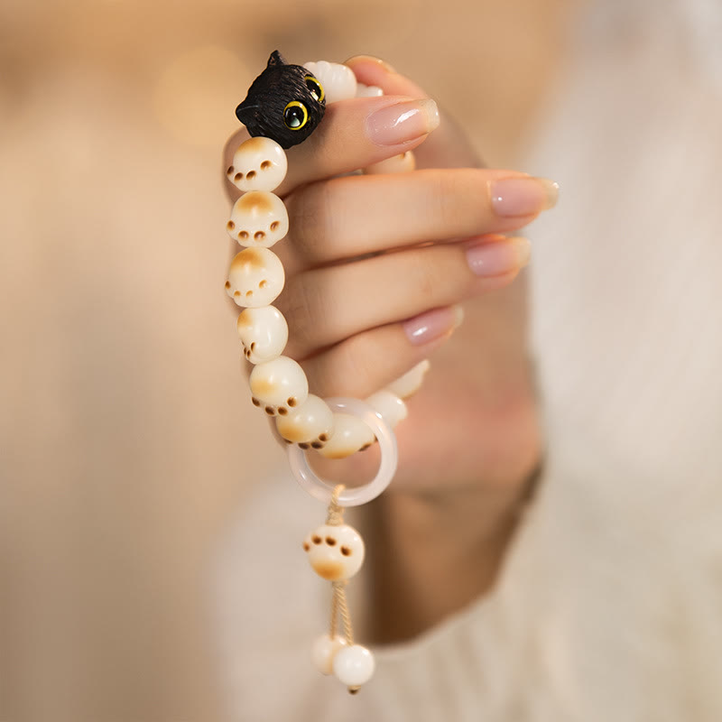 Pulsera de la paz del gato de la suerte de la pata encantadora de sándalo rojo de la semilla de Bodhi Natural de las Buddha Stones - Borla con semillas de Bodhi y anillo para correr (circunferencia de muñeca: 14-16 cm) - image 8