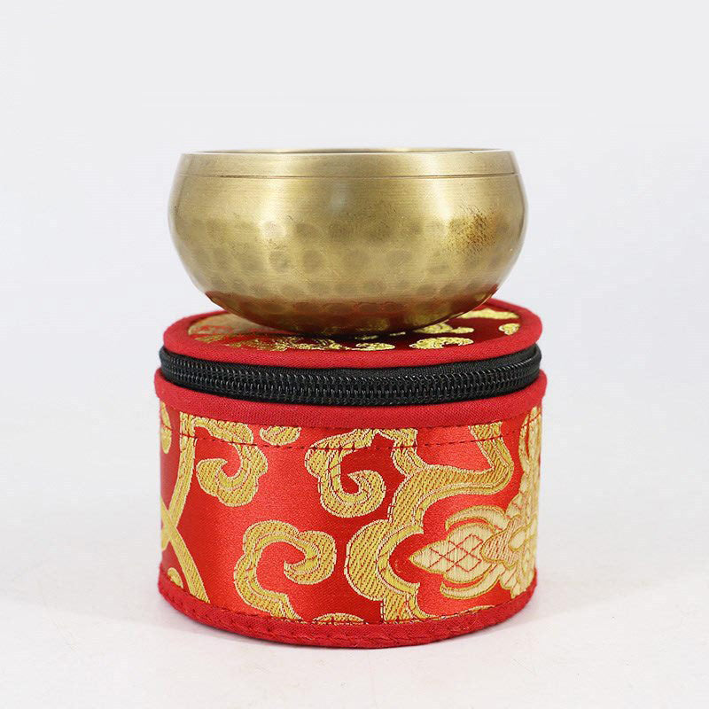 Bolsa de almacenamiento de cuenco tibetano con decoración de cierre de cremallera