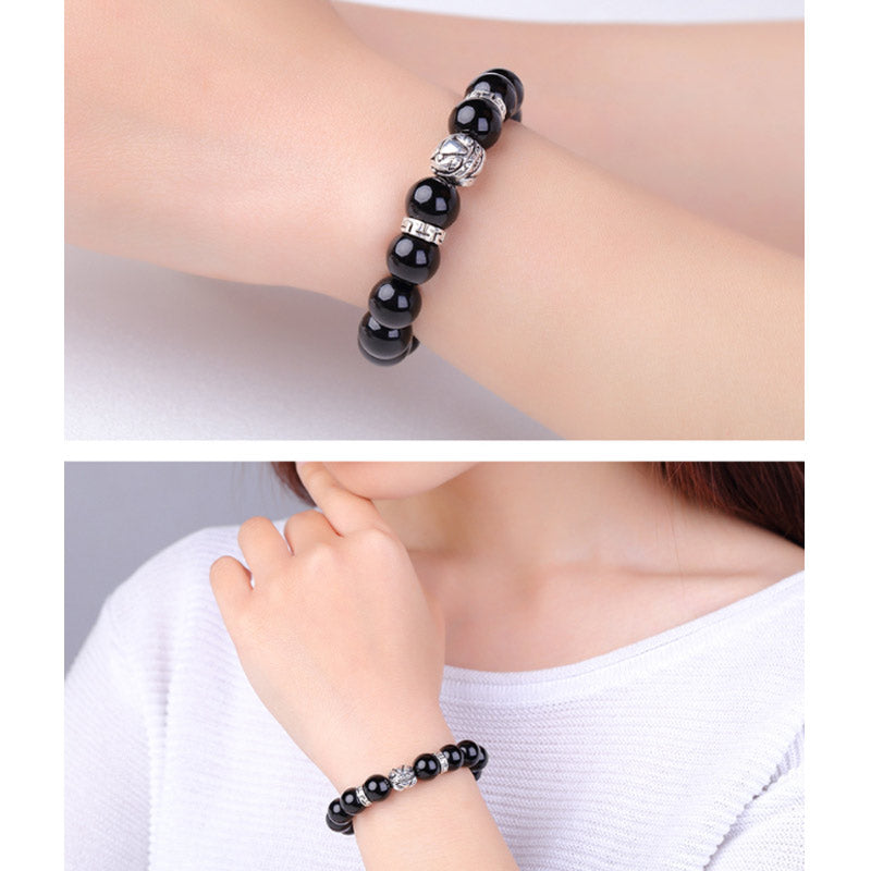 Pulsera de bendición PiXiu de obsidiana arcoíris natural FengShui