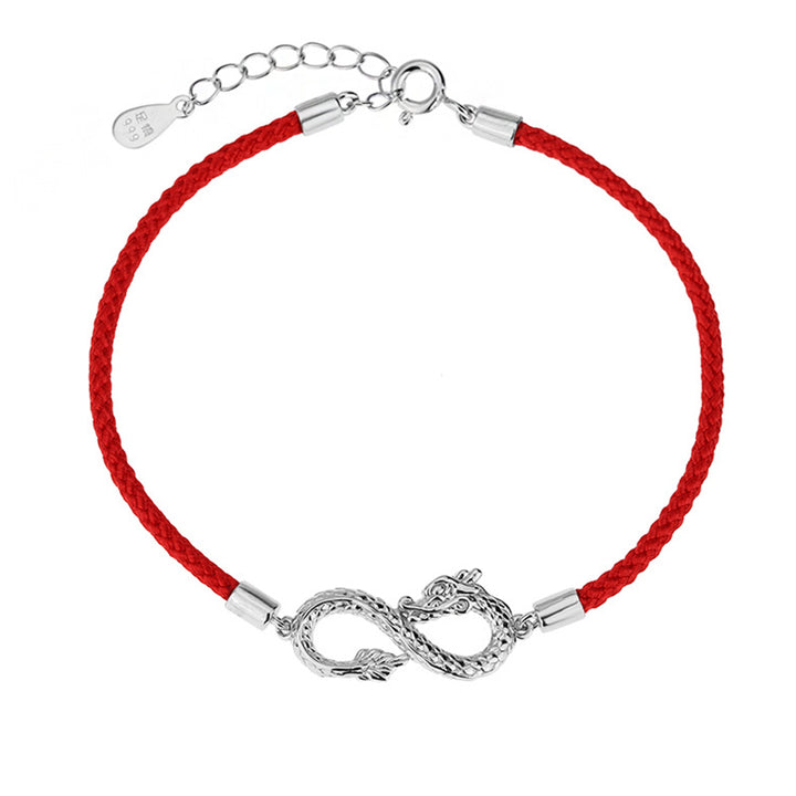 Pulsera de protección de la suerte con nudo infinito de plata de ley 999 con Buddha Stones del año del dragón