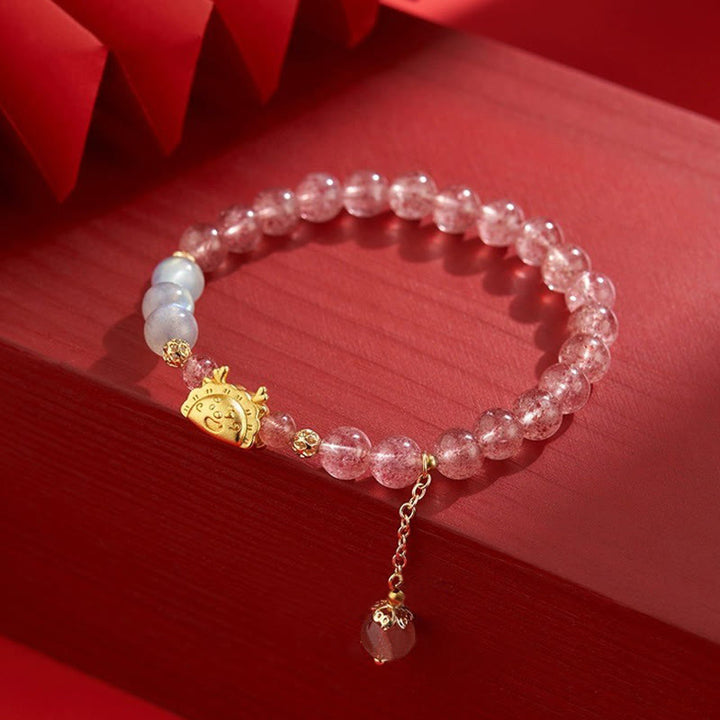 Buddha Stones Año del Dragón Dumpling Ágata Roja Natural Granate Hetian Jade Fu Personaje Suerte Éxito Pulsera