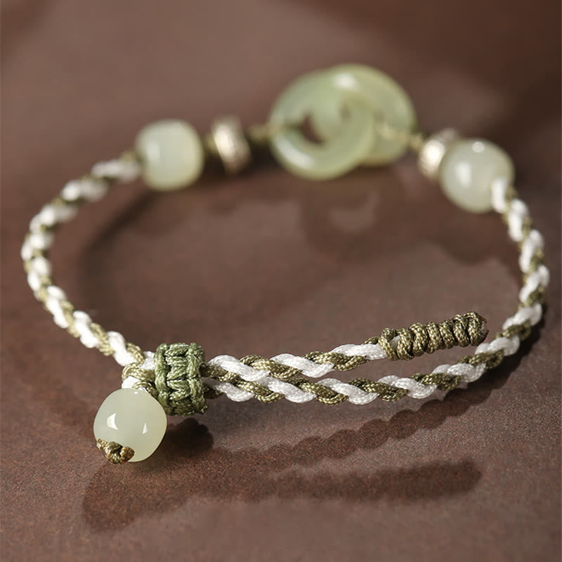 Pulsera trenzada de la suerte con hebilla de la paz y jade hetiano natural de Buddha Stones