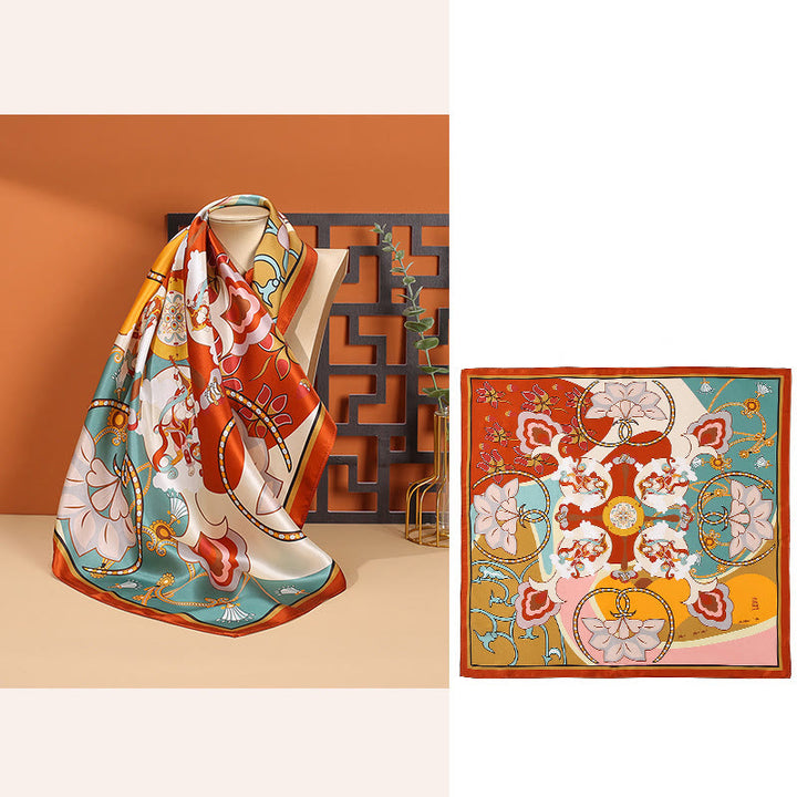 Buddha Stones escena pastoral globo aerostático flor de primavera 100% seda de morera cuello bufanda para el pelo - Flor multicolor - image 21