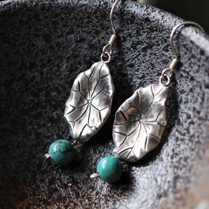 Pendientes colgantes de plata de ley 925 con protección de hoja de loto turquesa - image 5