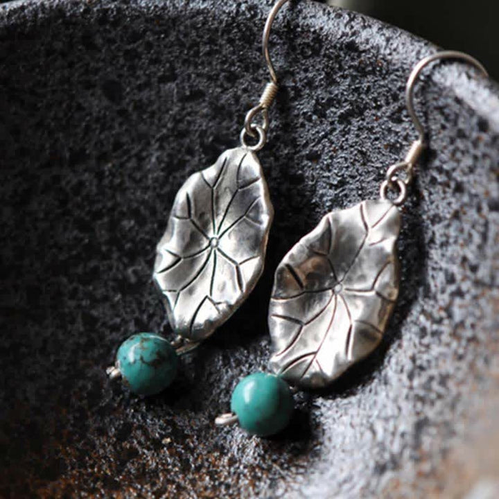 Pendientes colgantes de plata de ley 925 con protección de hoja de loto turquesa - image 5