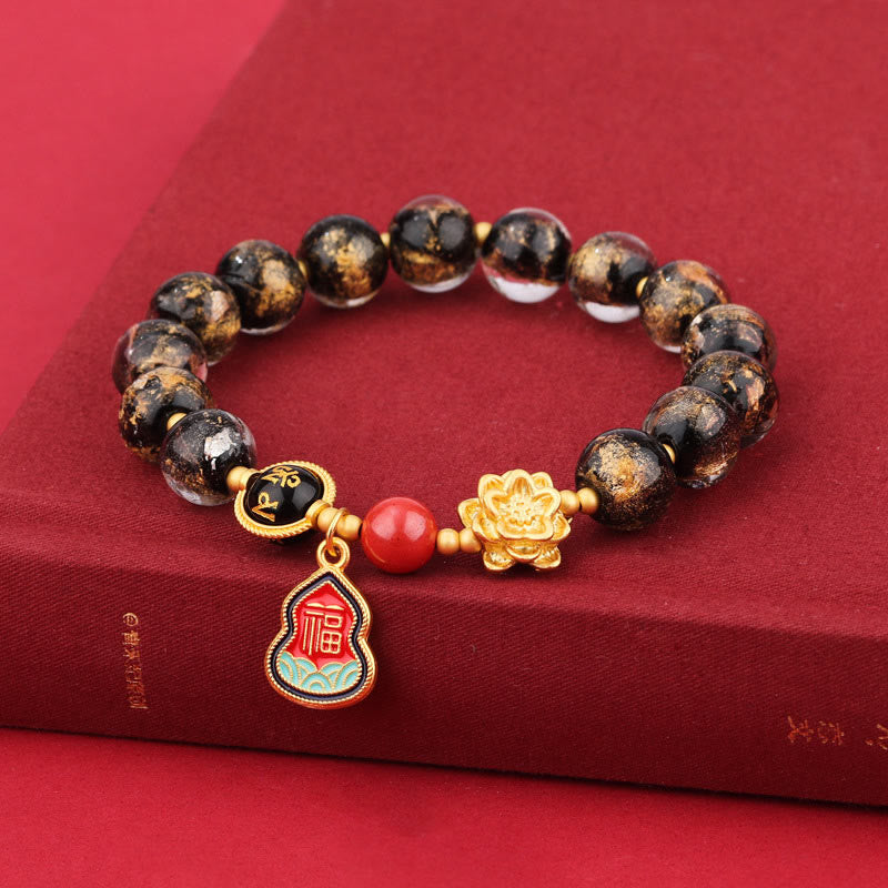Buddha Stones Tíbet Om Mani Padme Hum Fu personaje calabaza encanto Lotus Liuli cuentas de vidrio pulsera de la suerte