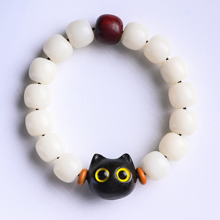 Buddha Stones, semillas naturales de Bodhi, hoja pequeña, sándalo rojo, madera de ébano, pulsera de sabiduría de gato de la suerte - Gato de la suerte de madera de ébano y semilla de bodhi (circunferencia de muñeca: 14-16 cm) - image 10