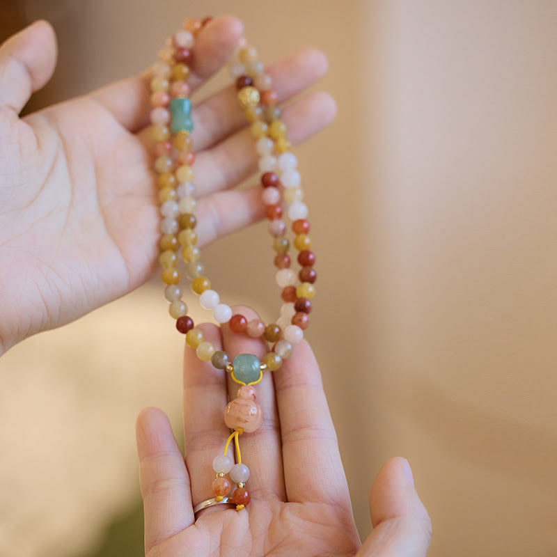 Pulsera de triple envoltura con Buddha Stones, seda dorada Natural, Jade, calabaza, riqueza, suerte
