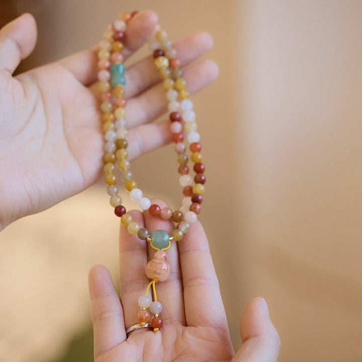 Pulsera de triple envoltura con Buddha Stones, seda dorada Natural, Jade, calabaza, riqueza, suerte