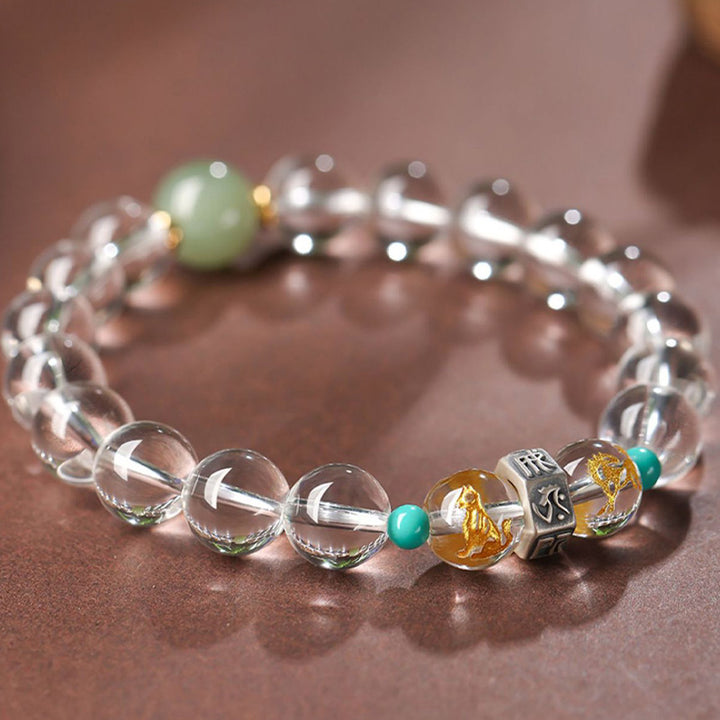 Buddha Stones de Plata de Ley 925, pulsera curativa de Jade Hetian de cristal blanco, Buda natal del zodíaco chino, grupos propicios