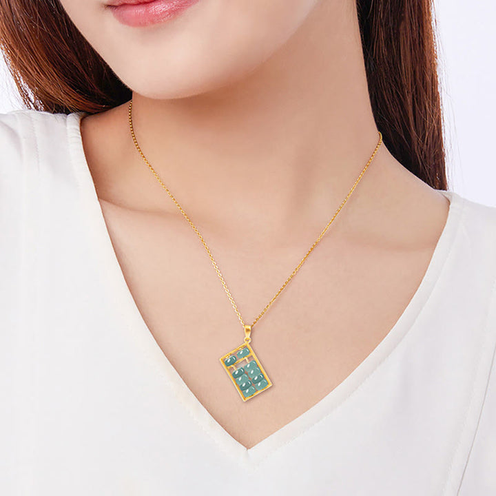 Collar con colgante de cadena de acero y titanio con diseño de ábaco de jade natural y Buddha Stones - image 5
