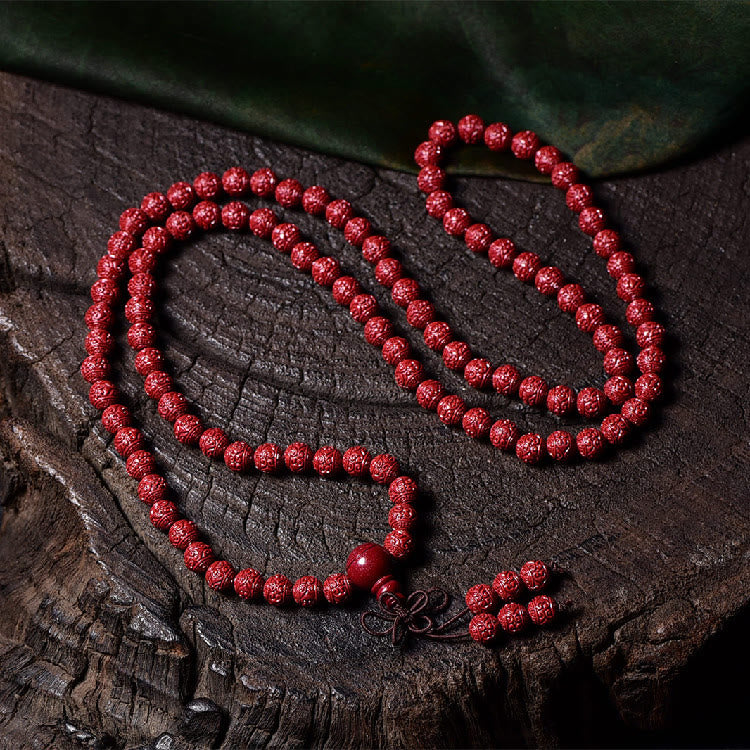 Buddha Stones 108 cuentas Mala cinabrio Om Mani Padme Hum patrón grabado pulsera de bendición - image 1