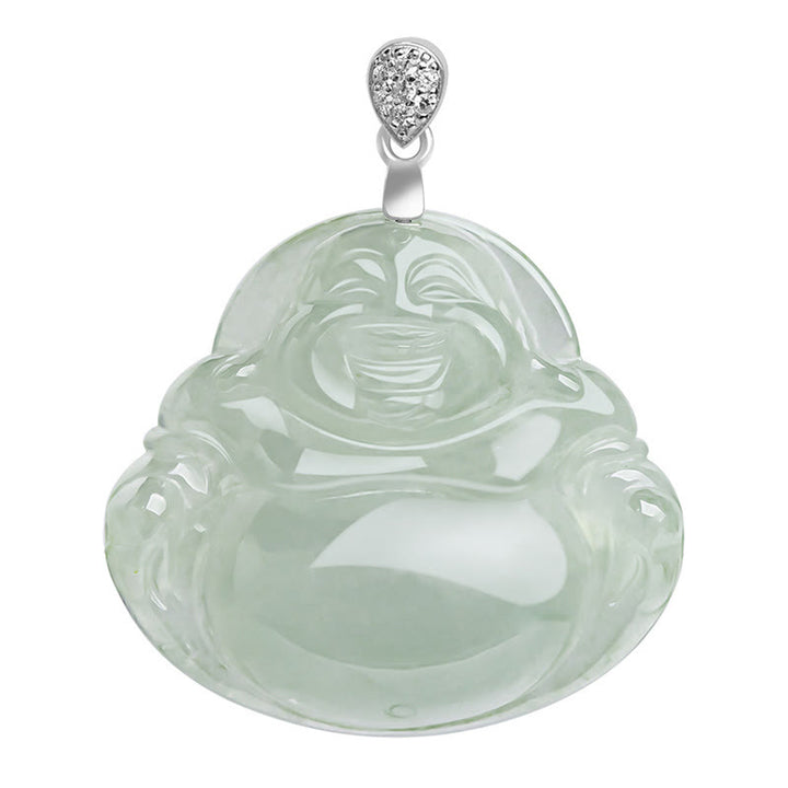 Buddha Stones Plata de Ley 925 Jade Natural Buda sonriente prosperidad abundancia cadena collar colgante