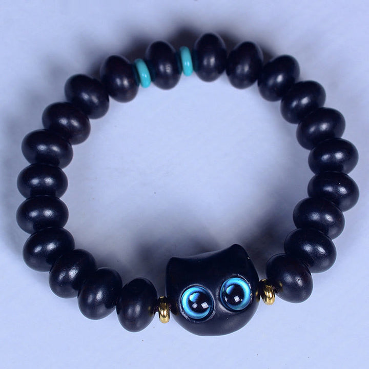 Pulsera de equilibrio de paz de gato encantador de cristal Liuli de madera de ébano con Buddha Stones - image 3
