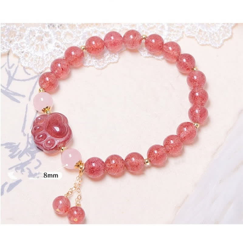 Pulsera de amor con forma de pata de gato de la suerte, cristal rosa, cuarzo fresa Natural, Buddha Stones - image 6