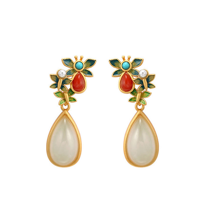 Pendientes colgantes con forma de gota de agua , Buddha Stones , Jade blanco, ágata roja, mariposa, protección
