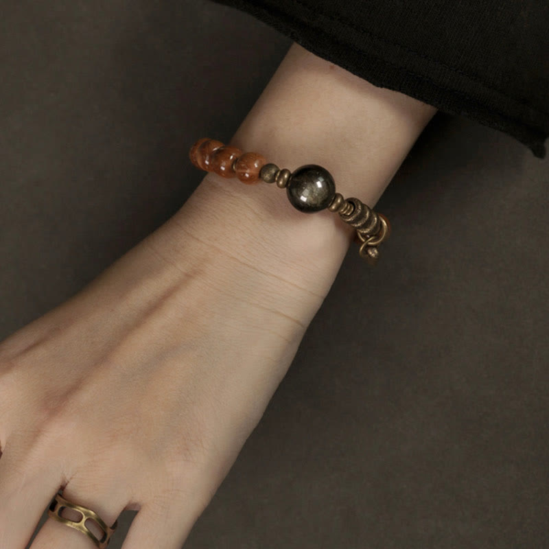 Pulsera de la suerte con Buddha Stones de Kuka, ojo de tigre, brillo dorado, obsidiana, cobre, riqueza