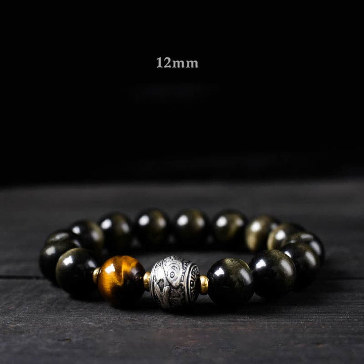 Buddha Stones para experimentar una inversión de la fortuna Pulsera de protección de obsidiana con brillo dorado de obsidiana arcoíris