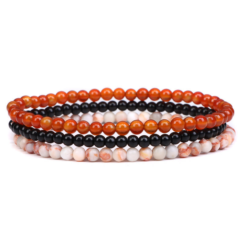 Buddha Stones 3 piezas de piedra de cristal natural paz interior pulsera espiritual - Cuentas de ágata roja de 4 mm, cuentas de vidrio negro y piedra solar (circunferencia de muñeca: 15-16 cm) - image 24