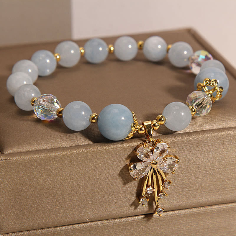 Pulsera con dije de mariposa y circonita curativa con cristal rosa aguamarina y Buddha Stones