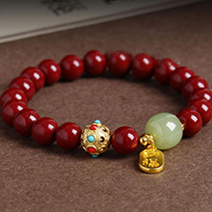 Pulsera con dijes de protección de la fortuna, aventurina verde cinabrio y Buddha Stones