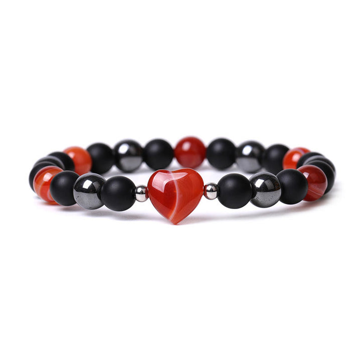 Pulsera de protección de corazón de amor de cristal de piedra de ojo de tigre de ónix negro de Buddha Stones
