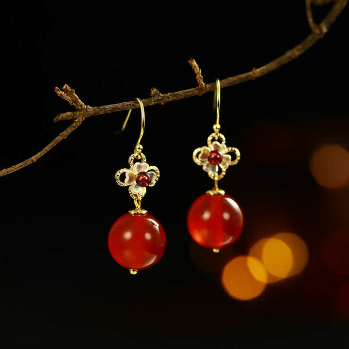 Pendientes de confianza con cuentas de flor de ágata roja de plata de ley 925 con Buddha Stones