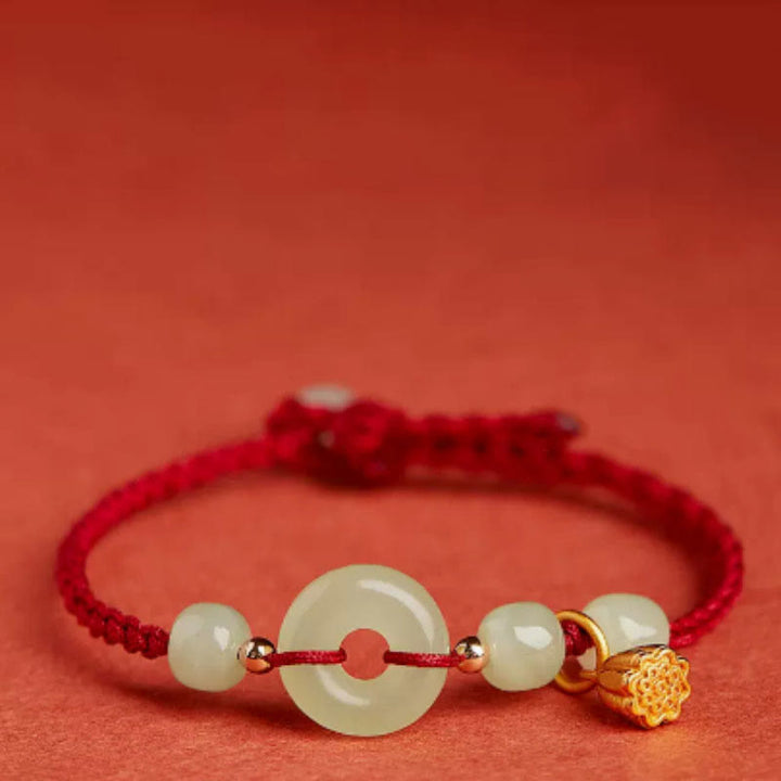 Pulsera de Buddha Stones, hebilla redonda de la paz, Jade, loto, felicidad, abundancia y riqueza - image 2