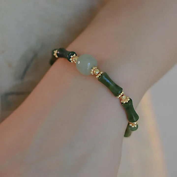 Pulsera de cadena de fuerza de la suerte de bambú con cuentas de vidrio de Buddha Stones